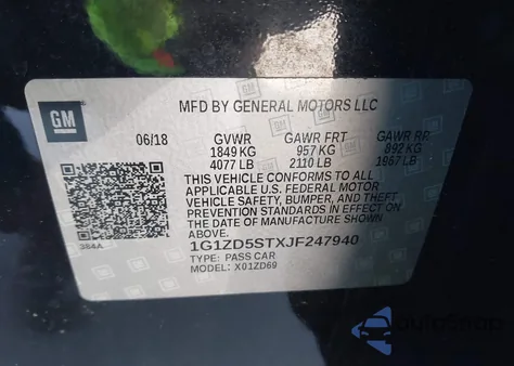 2018 Chevrolet Malibu Lt z USA, uszkodzony, nr VIN 1G1ZD5STXJF247940